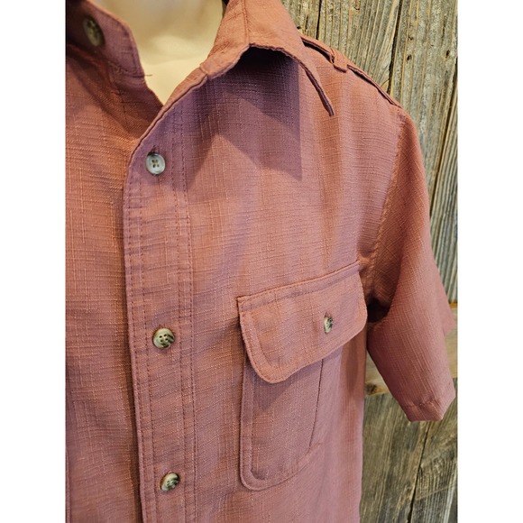 John Blair linen look pilot shirt coral red size small double pocket EUC ^ - Picture 2 of 7